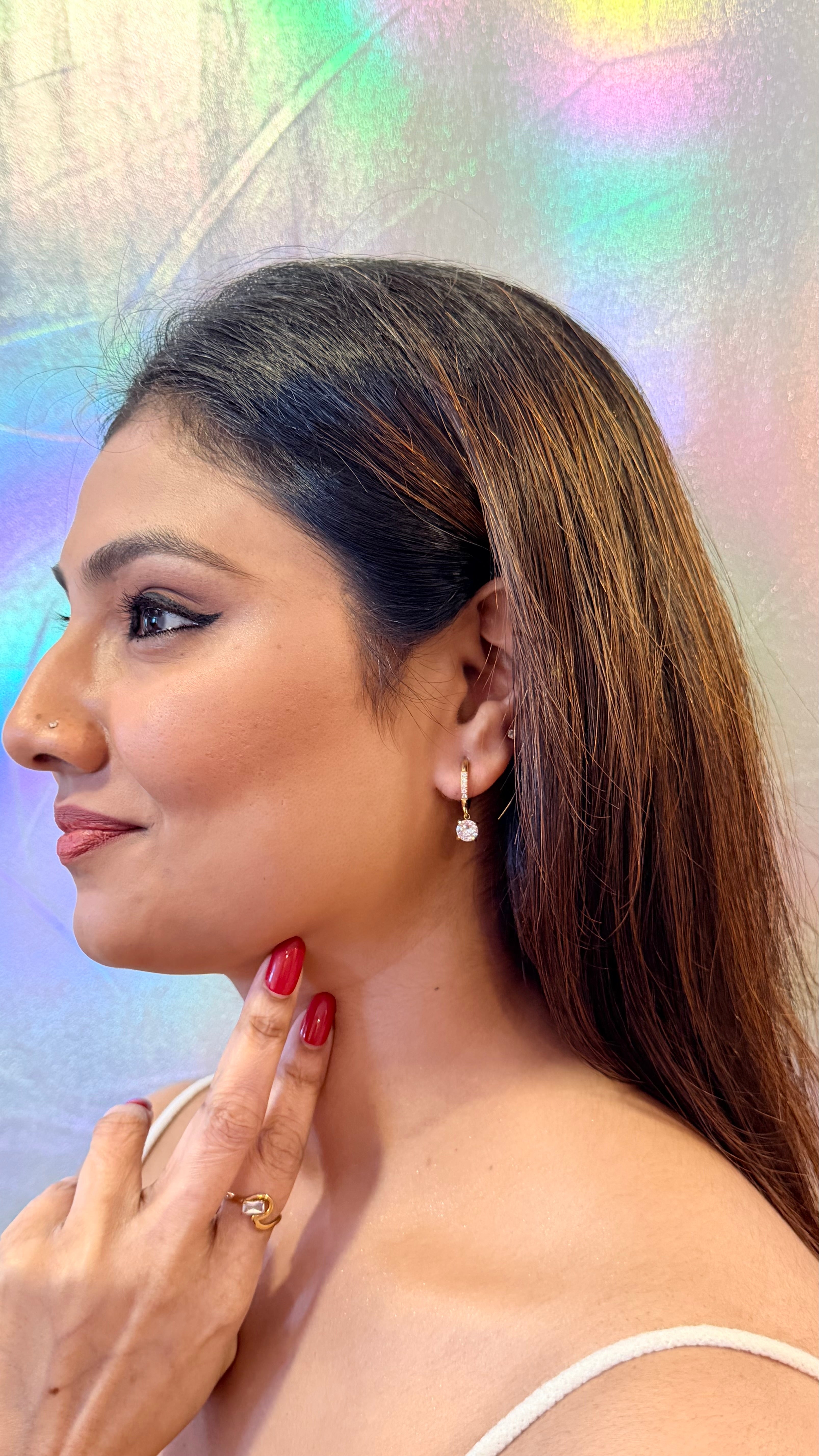 Celeste Solitaire Drop Huggie Earrings