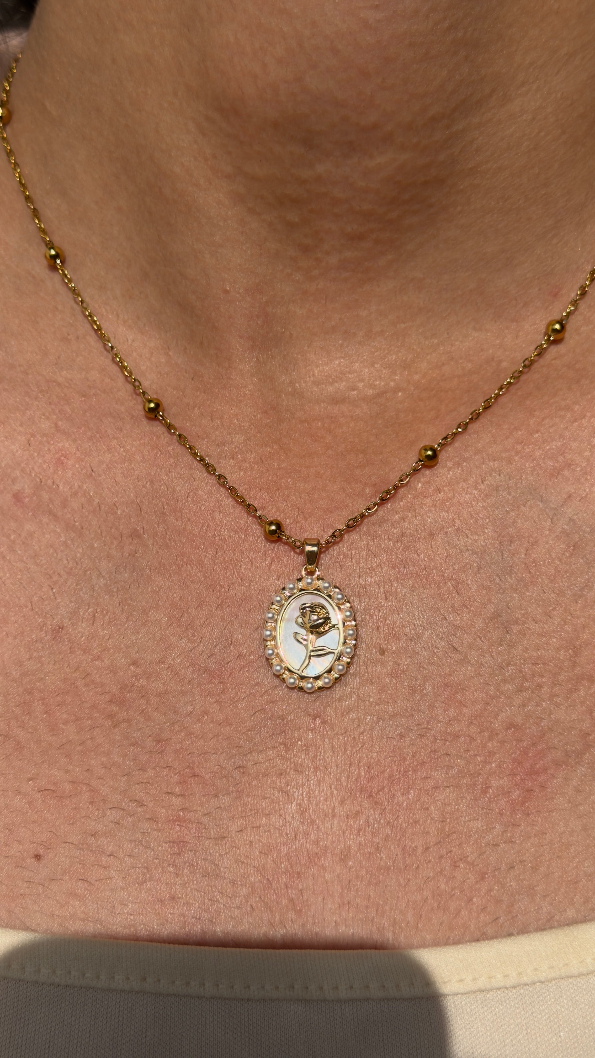 Golden Bloom Pearl Charm Necklace