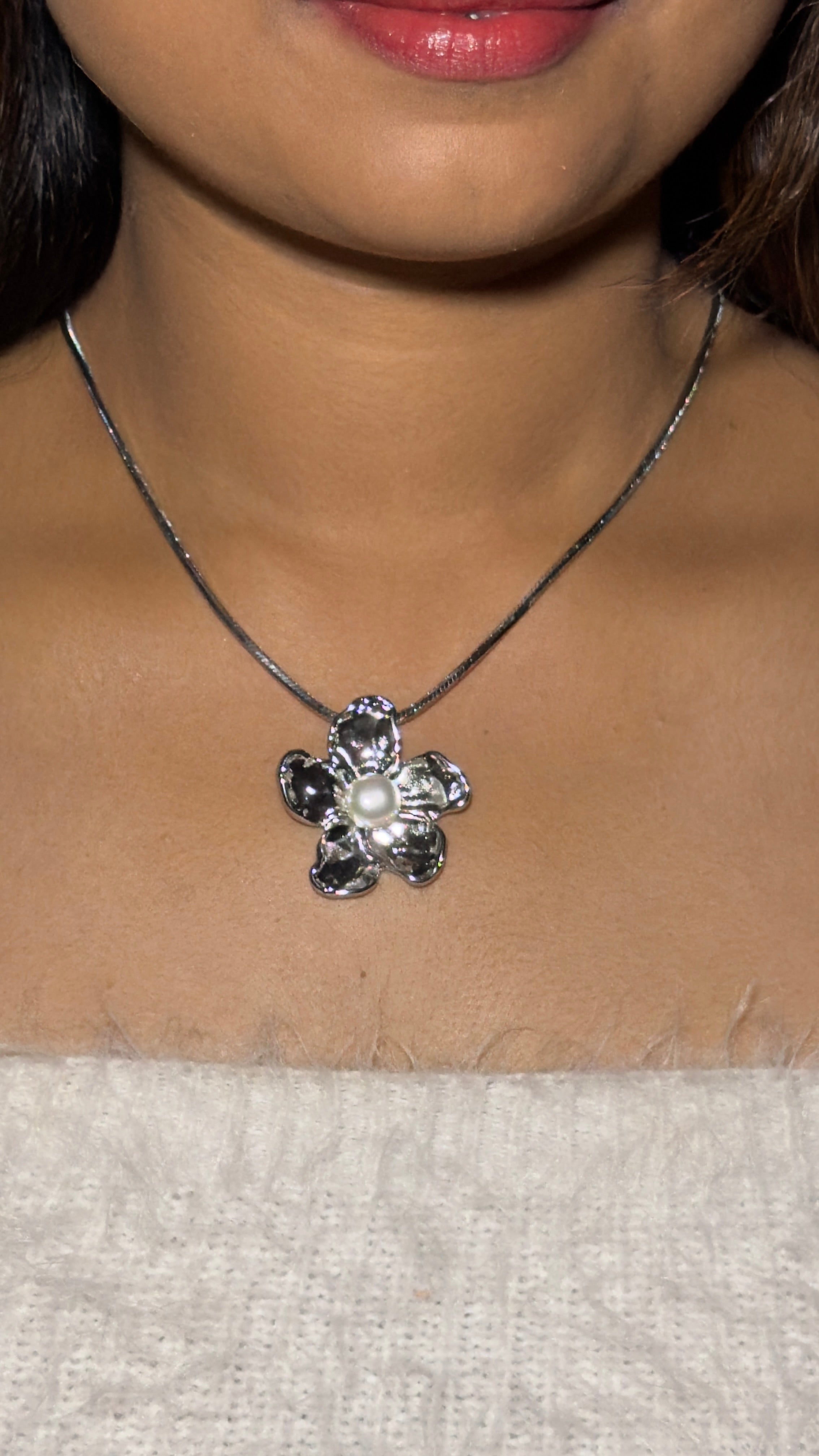 Pearl Blossom Silver Necklace